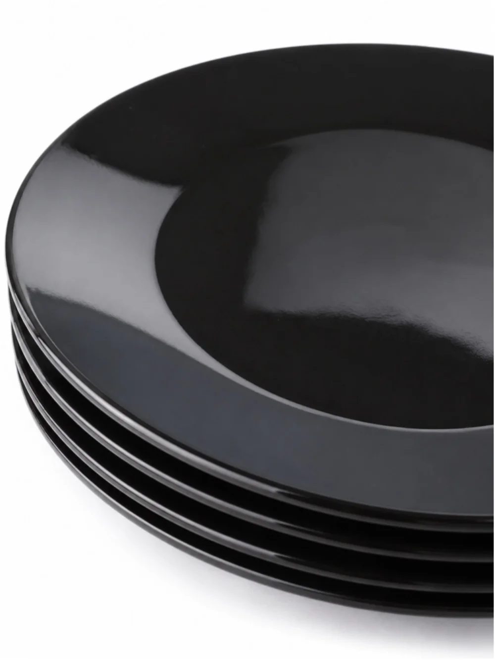 Set of 4 Solid Black 10.5” Ironstone Dinner Plates – New